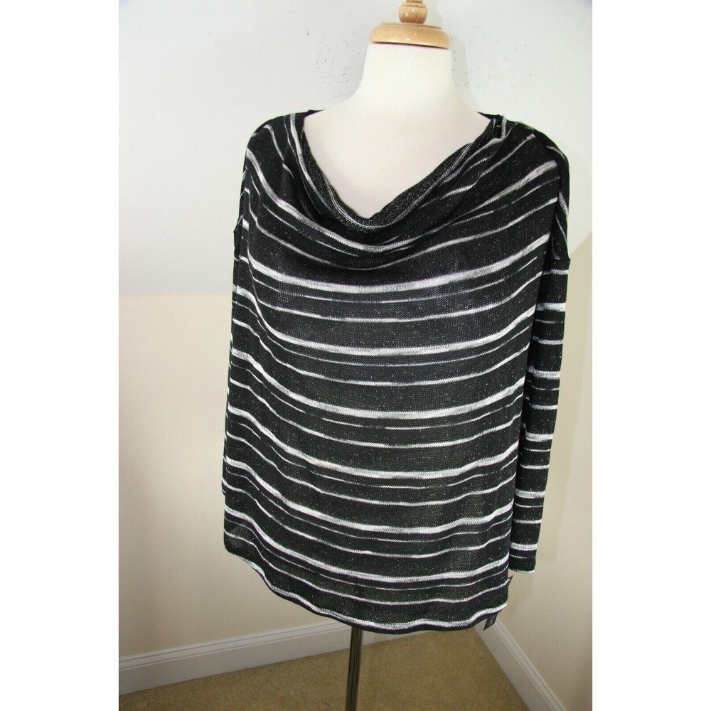 Apt 9 Woman Plus Size Pull Over Lightweight Sweater Stripe Black White Silver 1X